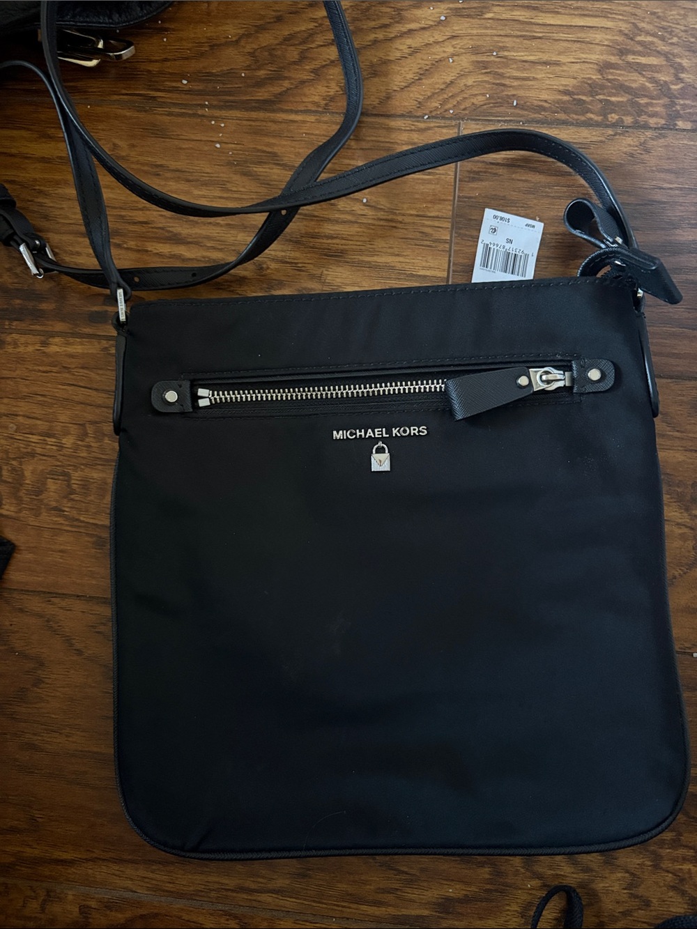 Michael Kors Black Nylon Crossbody Bag with Silver Hardware